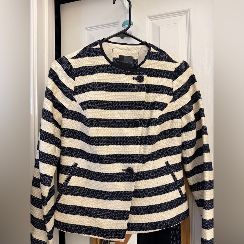 The Limited Women's‎ Navy and Cream Striped Blazer